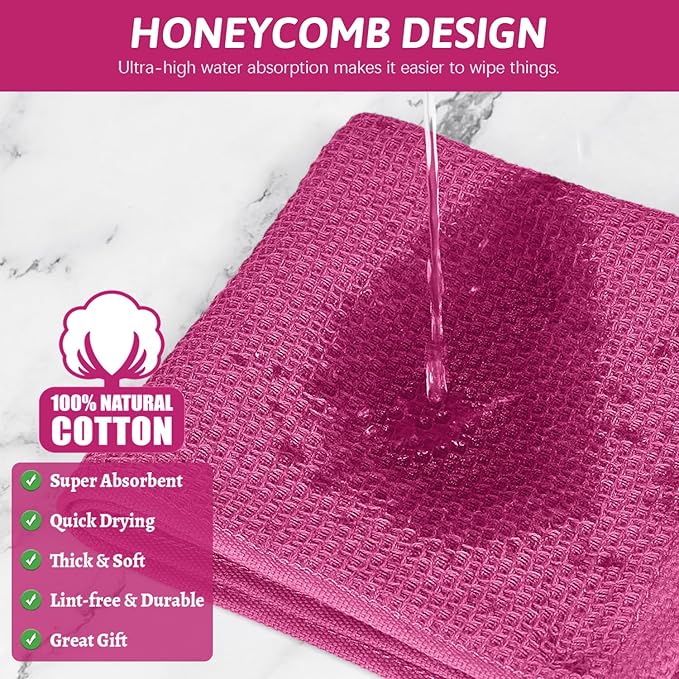 Niallant 4 Pack Pink Cotton Waffle Weave Kitchen Dish Cloths, Soft Absorbent Dish Rags, Quick Drying Cleaning Rags - 12x12 in