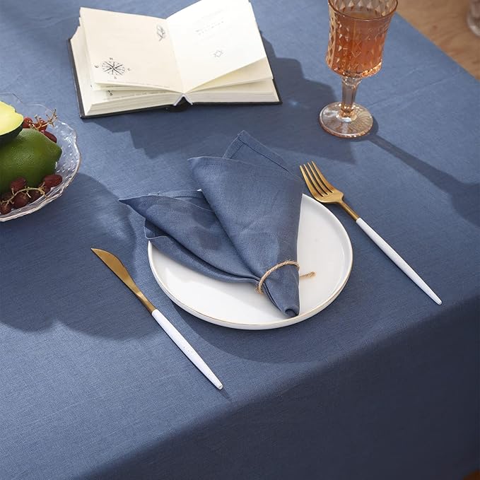 Simple&Opulence Textured Tablecloth 100% Linen Table Cloth, Kitchen Dinning Tabletop Decoration, for Outdoor and Indoor Use (Classic Blue, 60"×84")