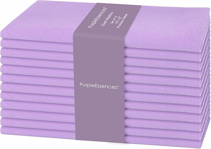 PurpleEssences Set of 12 Cloth Dinner Napkins 100% Cotton 18x18 Inch - Soft Durable Washable - Ideal for Farmhouse Party Spring Easter Summer - Perfect Everyday Use Table Linen - Lavender