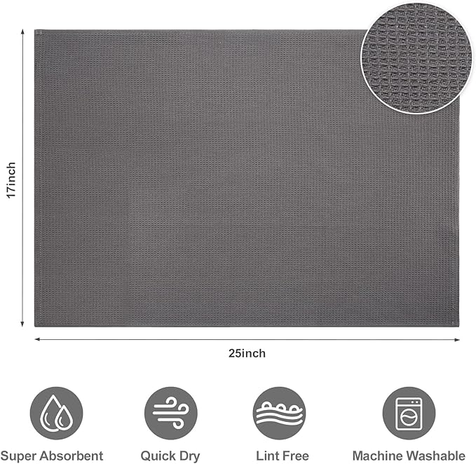 PY HOME & SPORTS 8 Pack Cotton Waffle Weave Kitchen Towels 17 x 25, Super Absorbent Kitchen Hand Dish Cloths for Drying and Cleaning (Dark Grey)