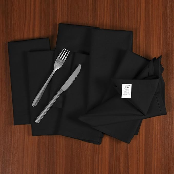 NATURALCRAFT Black Cloth Napkins Set of 12 Cotton Linen 18x18 Inch - Soft Durable Easter Washable - Ideal for Hotel Farmhouse Party Spring Summer Easter - Perfect Everyday Use (Black, Pack of 12)