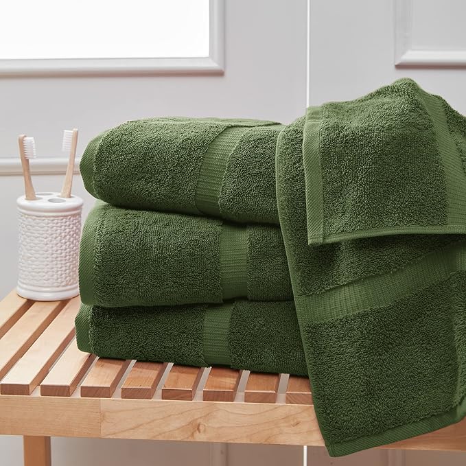 Towel Bazaar Premium Cotton Super Soft and Absorbent Turkish Towels (4-Piece Bath Towels, Moss Green)