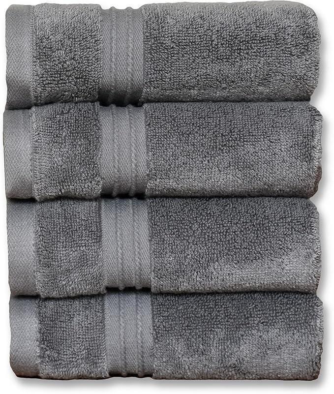 Milara Turkish Super-Plush Wash Cloths Set 4-Piece | Premium 100% Cotton Washcloths Absorbent, Durable with Hanging Loops | Anthracite (Dark Gray) Bath Washcloths, (13 x 13 Inch)