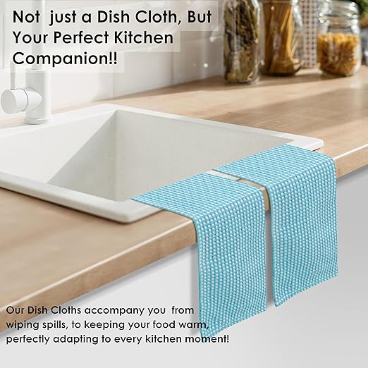 12 Pack Dual Tone Waffle Weave Dish Cloth, 12x12 Inches, 100% Cotton, Super Absorbent, Fast Dry, Durable Dishcloth Set, Soft Hand Towels, Cleaning, Machine Washable, Aqua Blue