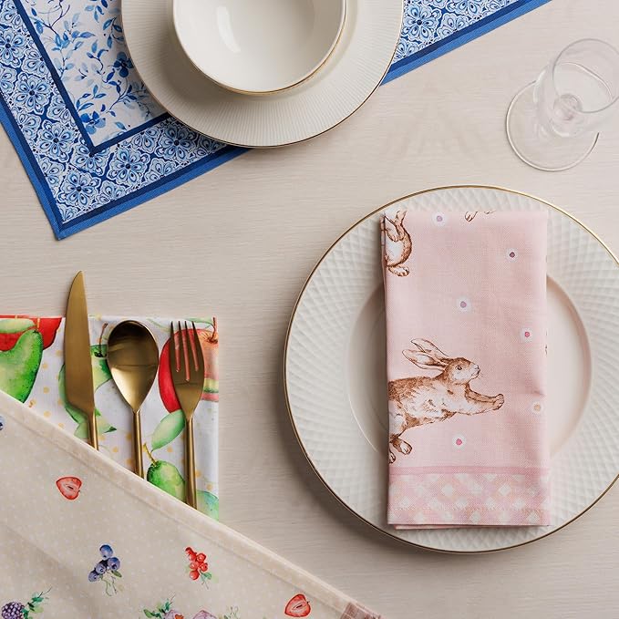 Maison d' Hermine Cloth Napkins Set of 4 100% Cotton Everyday Reusable Square Napkins Cloth Washable Dinner Party Wedding Restaurant Gifts for Mothers Day Spring/Summer (Easter, 18" x 18")