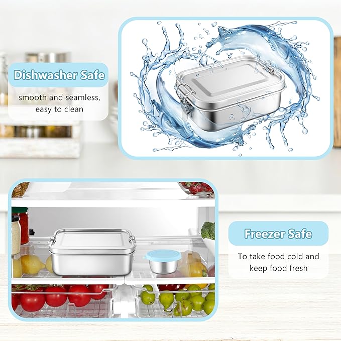 HaWare Lunch Box, 29oz (850ML) Stainless Steel Bento Box with Condiment Container and Carrying Bag, 3 Compartment Food Container for Kids and Adults, Leak-Proof Metal Snack Box, Dishwasher Safe