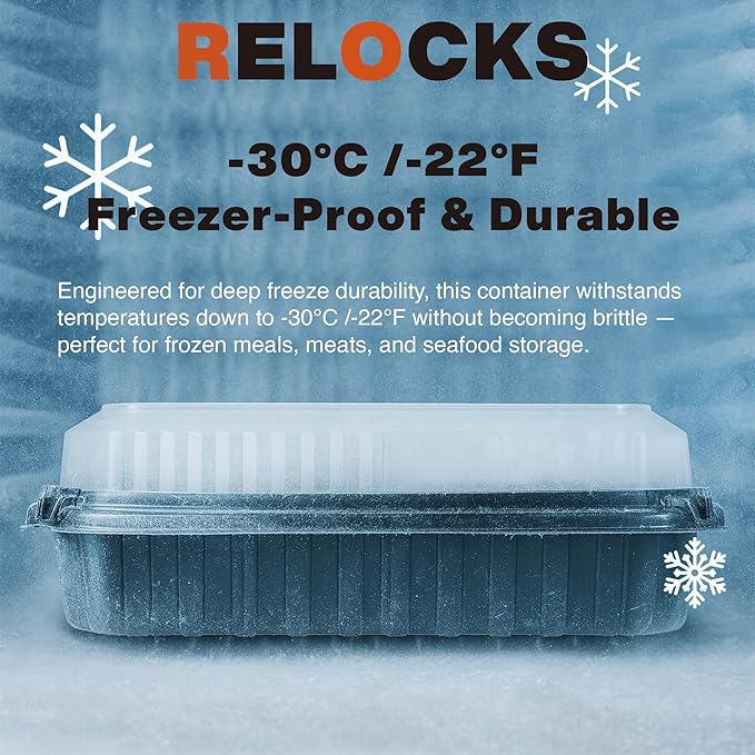 Ultra-Cold Freezer Containers (-30°C/-22°F), Frozen Meal Prep Storage with Lids, Microwave & Freezer-Safe, Perfect for Frozen Meat, Seafood and Hot Meals, 10" x 8.2" x 3.7", 10 Packs