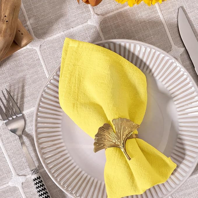 MLMC 8 Pack Yellow Linen Napkins Rustic Washable Cotton Linen Napkins Bulk Set of 8 17"x17" Reusable Dinner Napkins Cloth for Wedding Bridal Shower Gathering Party Everyday Use