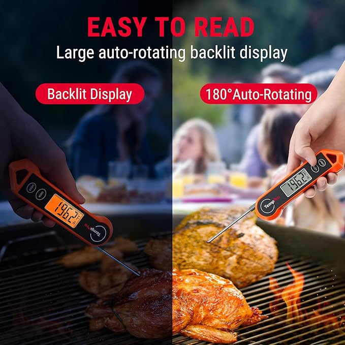 ThermoPro Digital Instant Read Meat Thermometer for Grilling Waterproof Kitchen Cooking Food Thermometer with Ambidextrous Backlit for BBQ Grill Smoker Oil Fry Candy Thermometer