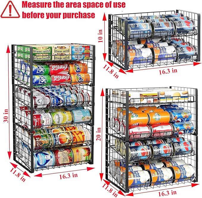 JKsmart 2-Tier Stackable Rack Organizer for Pantry, Adjustable Dispenser Holds Up to 88 Cans, Storage Holder for Various Ounces of Canned Drinks, Black, 3 Pack