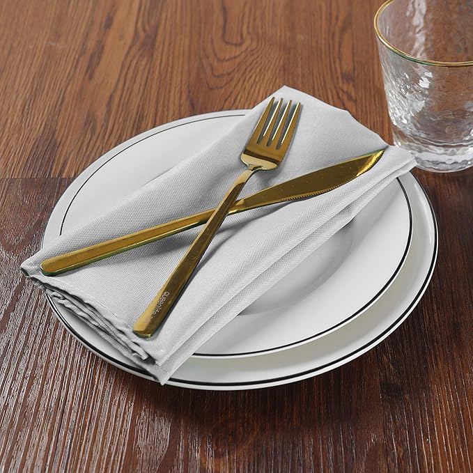 Cloth Napkins 17x17 inch Washable Polyester Dinner Napkins Soft Table Napkins for Wedding Party Dining Banquet(Silver,12PCS)