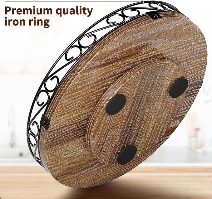 12" Lazy Susan Turntable Organizer for Table Top, Round Wooden Lazy Susan for Cabinet, Farmhouse Decorative Tray for Coffee Table, Kitchen Organizer Countertop, Center Piece Decor, Rustic Brown