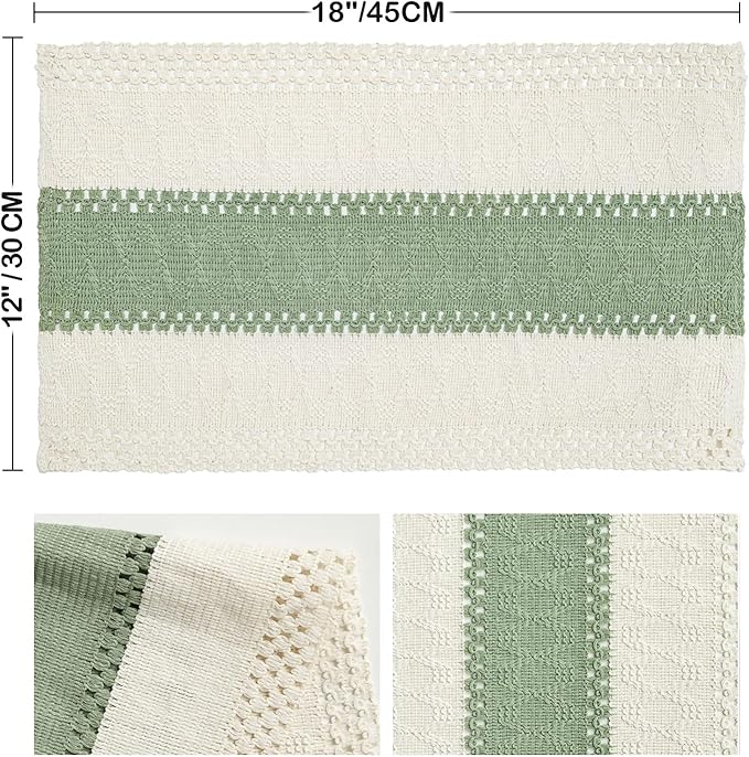 Artoid Mode Light Green Farmhouse Rustic Placemats Set of 4,12x18 Inch Seasonal Holiday Hollow Table Mats Party Kitchen Dining Decoration