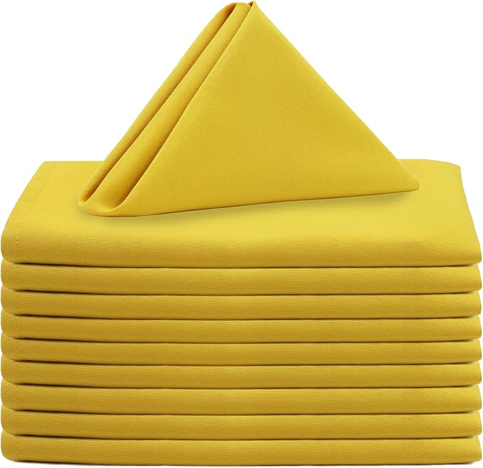 Your Chair Covers Cloth Polyester Napkins, 20 x 20 Inch, Washable Dinner Fabric Linen Napkins with Hemmed Edges for Restaurant, Wedding and Holiday Pack of 10 (Canarry Yellow)