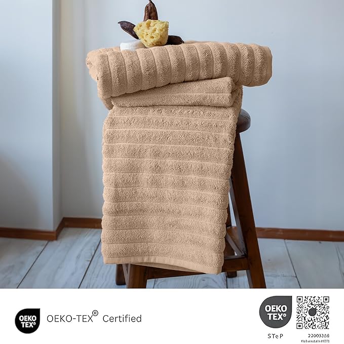 Classic Turkish Towels CTT - Premium 2 Piece Jumbo Bath Sheets, 100% Turkish Cotton, Absorbent & Ultra Comfy Bath Towel Sheets for Hotels & Spa | 40"x65" (Almond Beige)