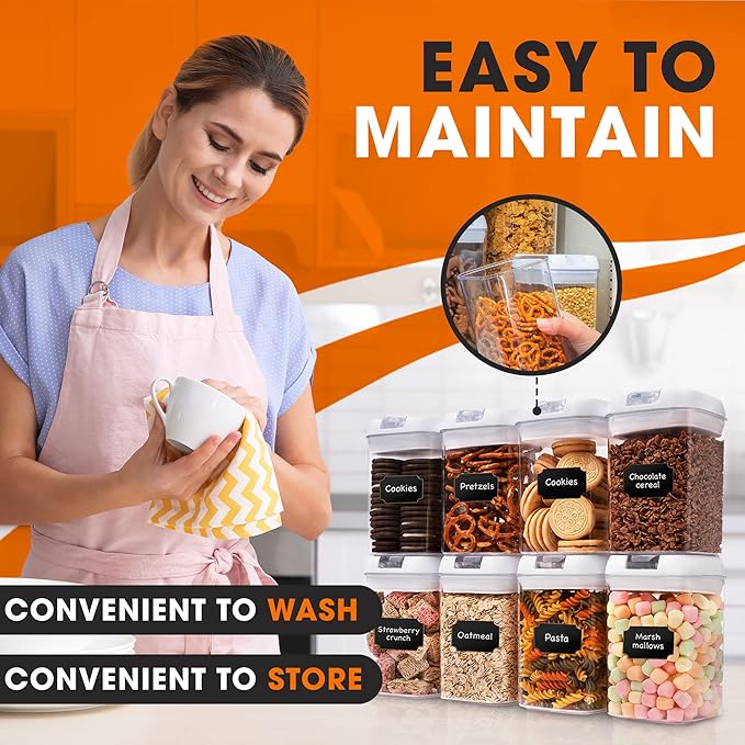 Cheer Collection Airtight Food Storage Containers, Kitchen Storage for Pantry, Set of 8 Food Containers with Lids Airtight, Pantry Storage Containers & Organizers with Lids, White