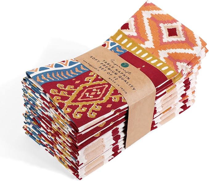 FINGERCRAFT Cloth Napkins, Set of 4 Cotton Linen Blend Printed Dinner Napkins Cloth Mitered Corner Perfect for Parties Dinners Weddings Cocktail Christmas Easter 20x20 Rust Boho