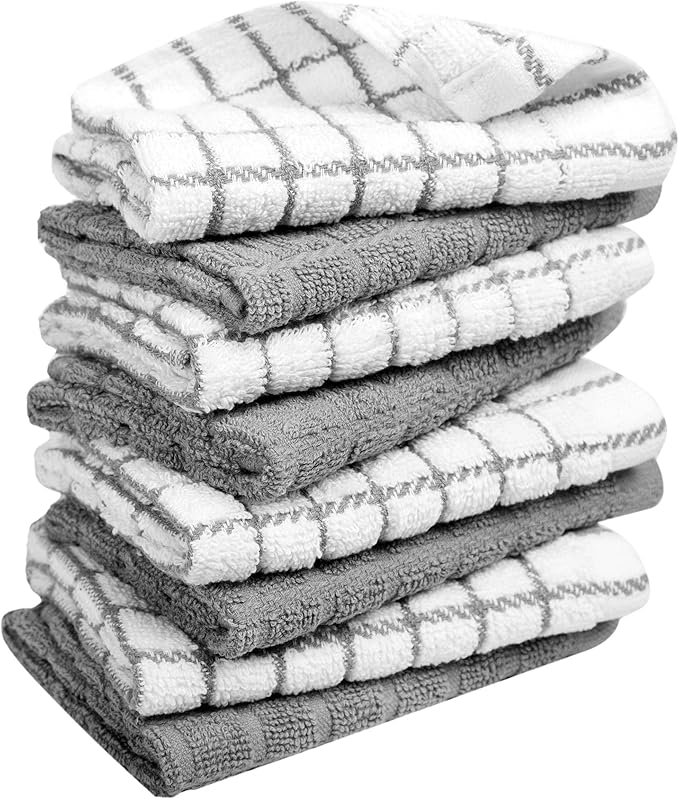 Bumble Dish Cloths (8 Pack) | 12" x 12" | 100% Cotton Kitchen Towels | 405 GSM | Soft, Highly Absorbent & Durable Dish Towels for Kitchen | Gray