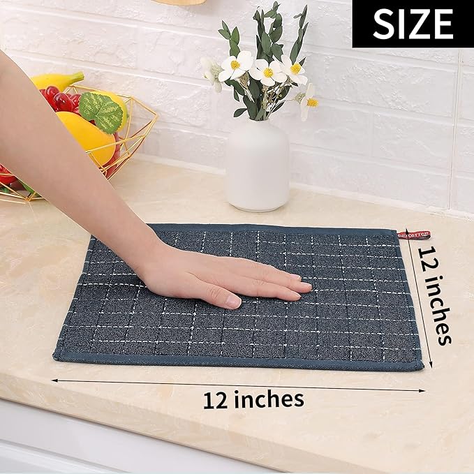 Homaxy 100% Cotton Terry Kitchen Dish Cloths, Ultra Soft and Absorbent Dish Towels for Kitchen, Suitable for Drying and Washing Dishes, 18 Pack, 12 x 12 Inches, Dark Grey