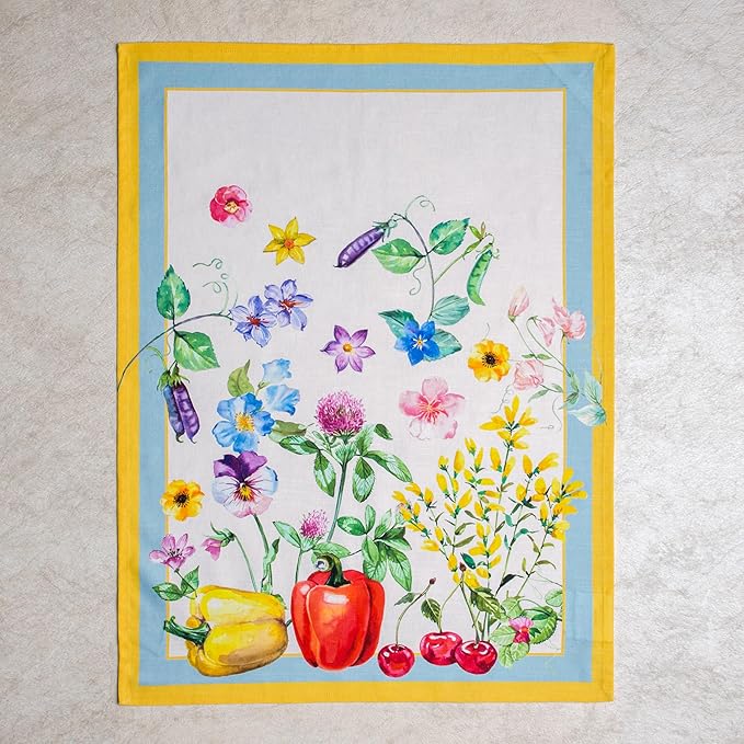 Maison d' Hermine Kitchen Towels Set of 3 100% Cotton 27.50" x 20" Reusable Cloth Tea Dish Towels Absorbent with Hanging Loop for Kitchen Gifts for Mothers Day Spring/Summer (Giverny)