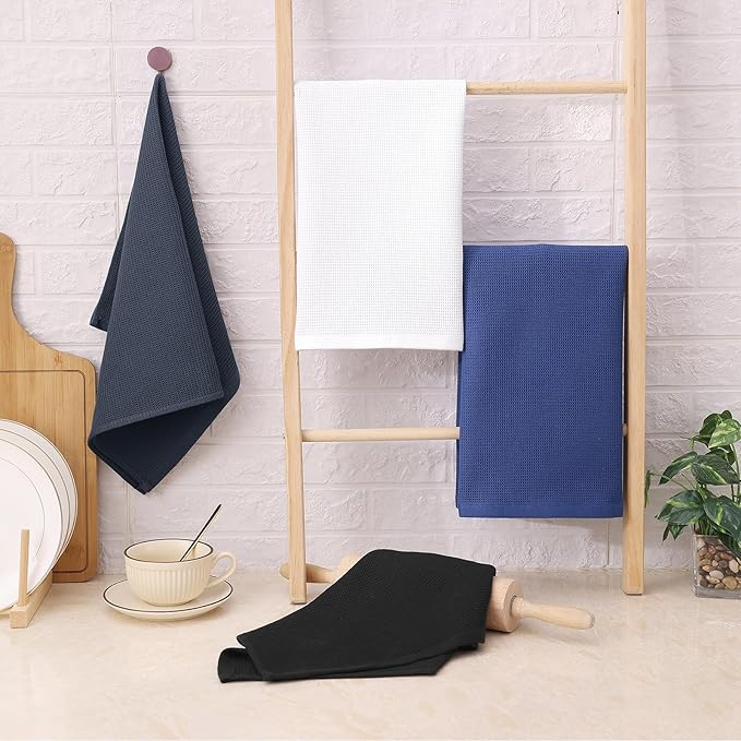 Homaxy 100% Cotton Waffle Weave Kitchen Towels - 12 Pack Soft and Absorbent Dish Towels - 16 x 26 Inches Quick Dry Hand Towels - Multiple Colour
