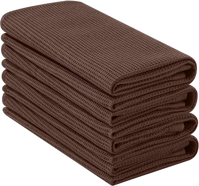 Homaxy 100% Cotton Waffle Weave Kitchen Towels - 4 Pack Soft and Absorbent Dish Towels - 16 x 26 Inches Quick Dry Hand Towels - Coffee