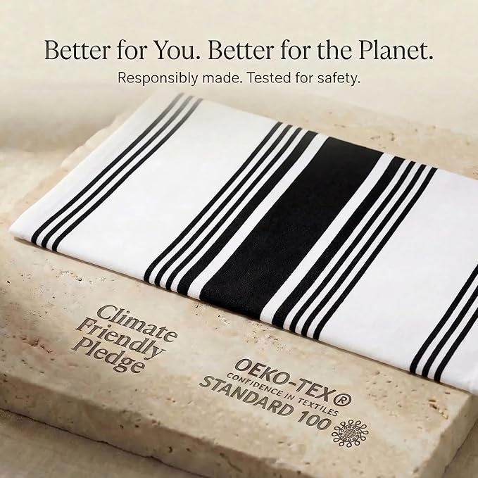 Urban Villa Kitchen Towels 100% Cotton Dish Towels for Kitchen (Set of 6)20”x30” Dish Cloths Highly Absorbent Kitchen Linen Set with Hanging Loop Perfect for Drying Dishes Cleaning Towels-Black White