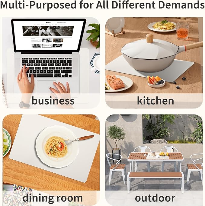 Maxpearl Faux Leather Placemats Set of 8 - Waterproof - Wipe Clean - Heat Resistant - Non Slip Dining Table Place Mats, Suitable for Indoor & Outdoor Use, 17’’x12’’, Ivory White
