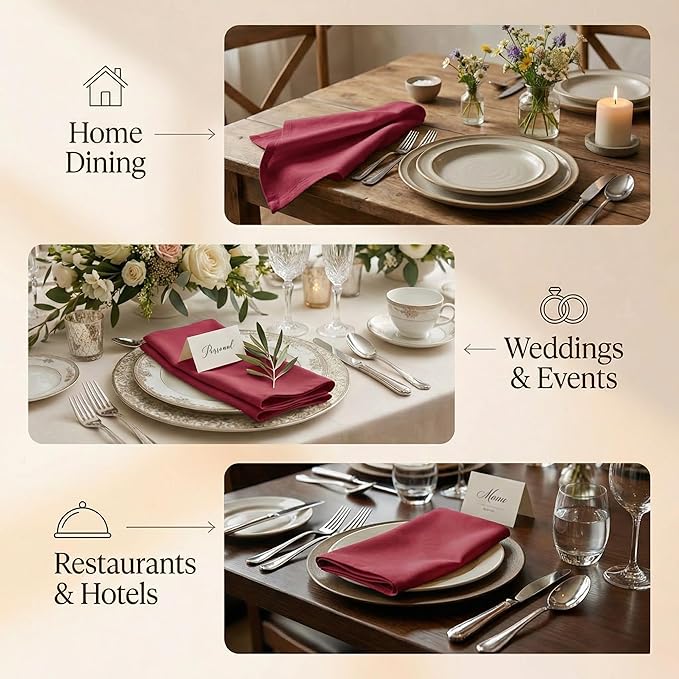 Accent Home 100% Cotton Napkins, Delicate Cloth Napkins for Dinners, Parties and Weddings，18 x 18 Inch Set of 6 - Red