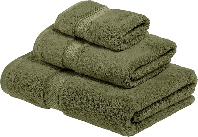 SUPERIOR Egyptian Cotton Pile 3 Piece Towel Set, Includes 1 Bath, 1 Hand, 1 Face Towel/Washcloth, Ultra Soft Luxury Towels, Thick Plush Essentials, Guest Bath, Spa, Hotel Bathroom, Forest Green