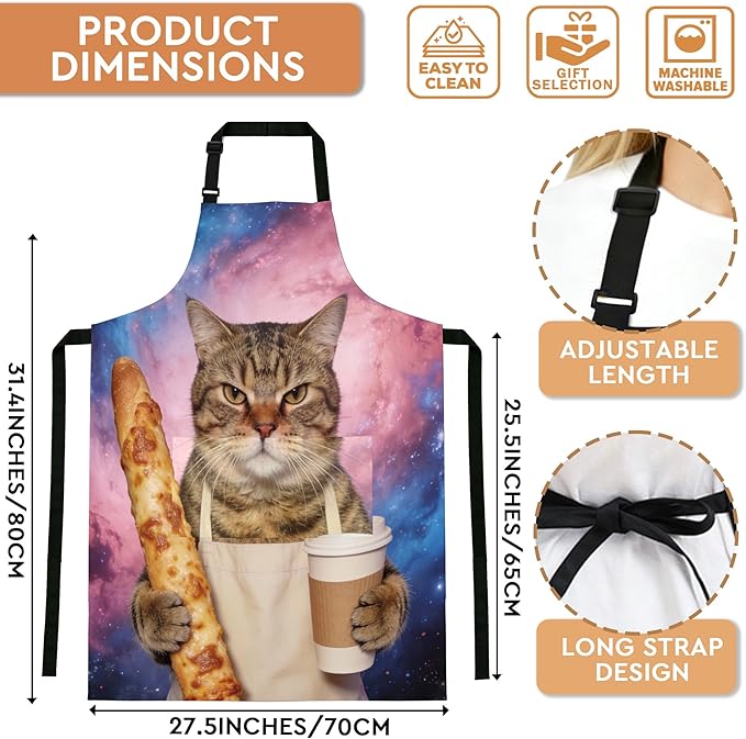 Funny Aprons for Women, Cat Mom Gifts, Made from Scratch Aprons for Women with Pockets