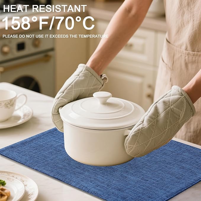 Homaxy Cloths Placemats for Dining Table Set of 8, Heat Resistant Washable Cotton Linen Blend Table Mats, Easy to Clean Place Mats for Indoor Outdoor Party Kitchen Decoration, 13" x 18", Blue