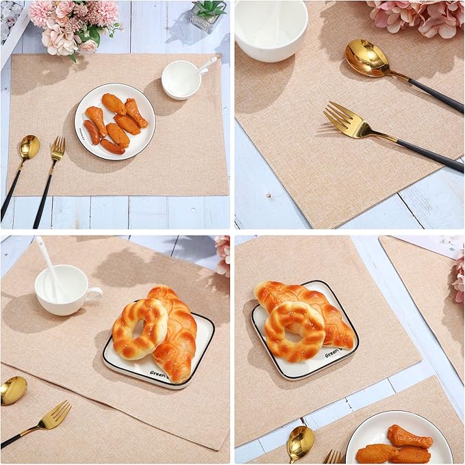 Sieral 12 Set Cloth Placemats Rectangle Dining Table Placemat Bulk 13 x 19 Inch Machine Washable Heat Resistant Cotton Linen Table Mats for Wedding Birthday Party Supplies(Beige)
