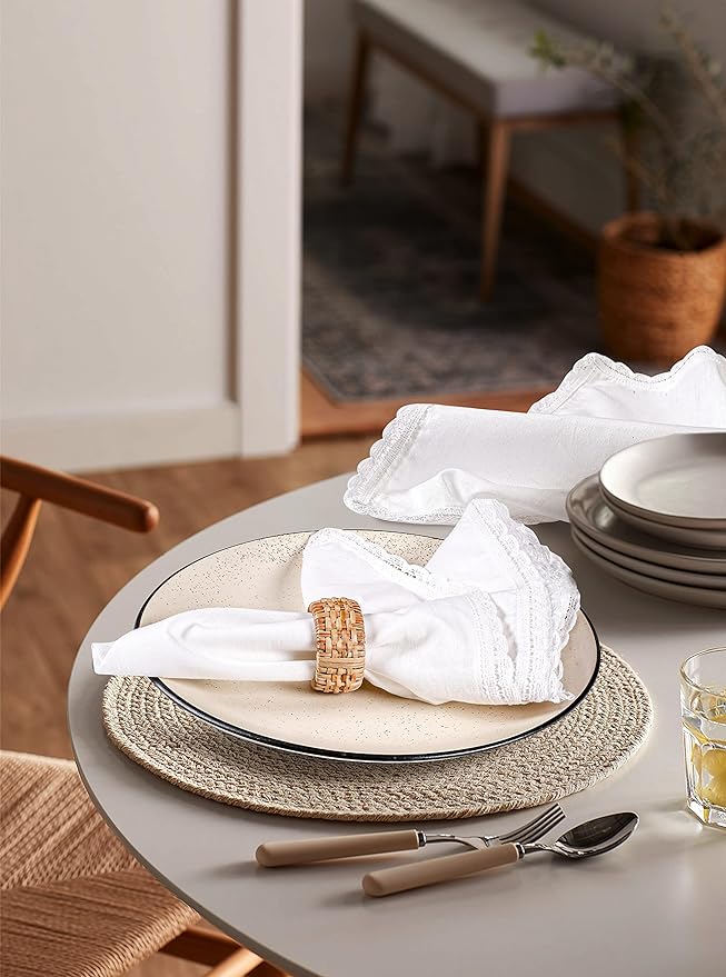 Flax Lace Cloth Dinner Napkins Set of 12 White - 20x20 Inches, Decorative Premium Cotton Linen Dinning Table Napkin Ideal for Wedding, Spring, Easter | Soft Durable Neutral Napkins for Cocktail Party