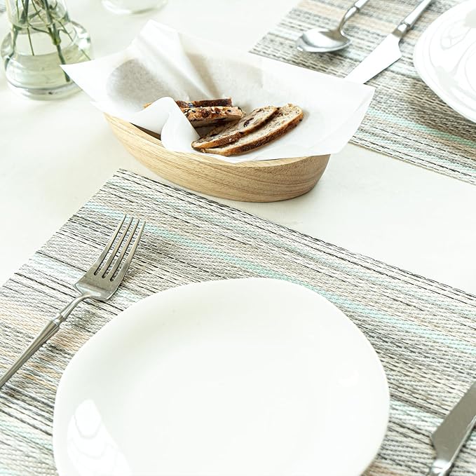 Placemats Set of 8 Vinyl/Plastic Woven Place Mats for Kitchen Table Indoor/Outdoor Washable Placemat Wipeable Dining Table Mats (Turquoise,8)