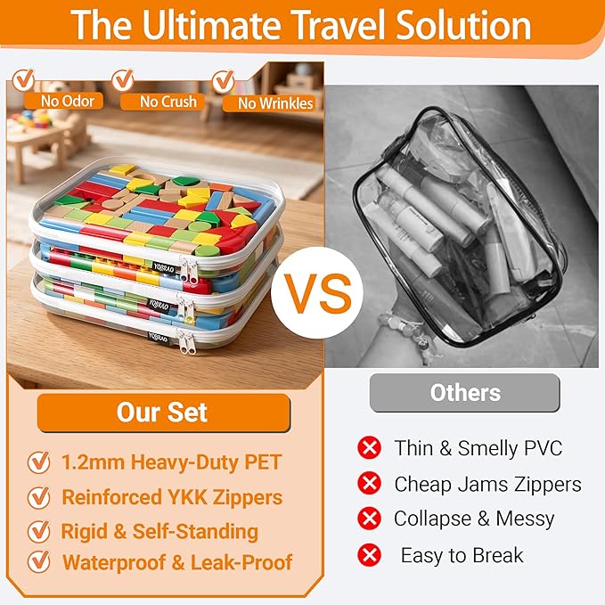 YQBRAO Hard Sided Clear Zipper Case for Storage- Professional-Grade Plastic Clear Zipper Pencil Case,Toy Storage Bins, Toiletry Pouch, Travel Organizer, Cosmetic Bag（White,2 Pack, L）