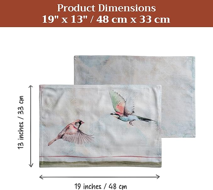 Maison d' Hermine Placemats Set of 4 100% Cotton Washable Cloth Place Mats Reusable Table Mats for Kitchen Dining Party Wedding Gifts for Mothers Day Spring/Summer (Flying Birds, 13" x 19")