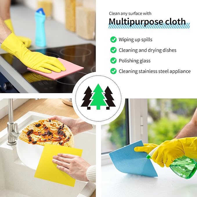 Swedish Dishcloths, 18 Pack Kitchen Towels Dish Rags, Absorbent Swedish Dish Towels for Kitchen, Non-Scratch Cellulose Cleaning Wipes, Biodegradable Washable Reusable Paper Towels
