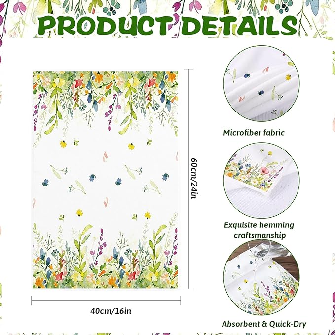 Spring Wildflower Kitchen Towels Set of 2-16×24in Floral Dish Towels, Super Absorbent & Quick Dry Hand Towels for Kitchen Bathroom Home Easter Mother‘s Day Gifts