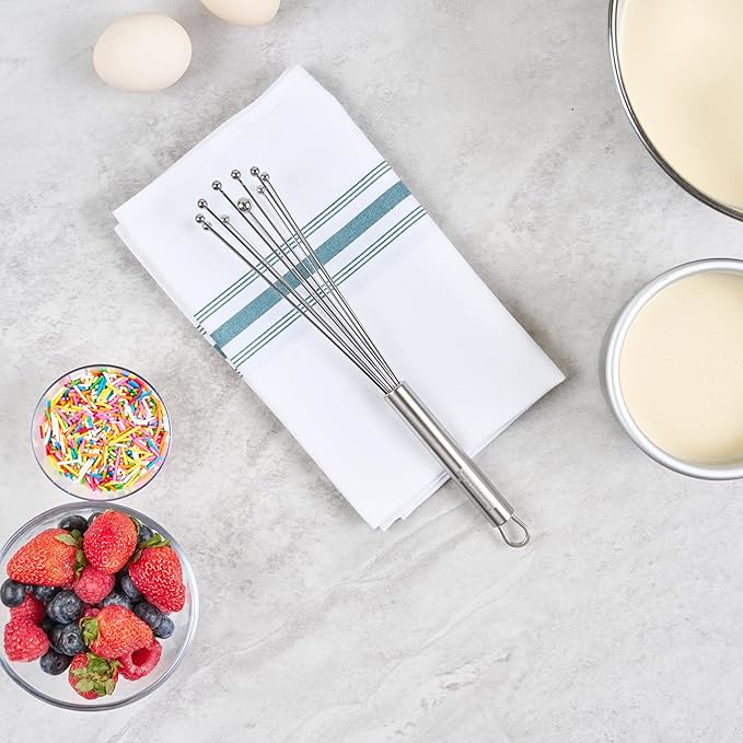 Restaurantware 10.5 in Stainless Steel Ball Whisk - 6 Pack - German Standard Egg Beater with Ergonomic Handle, Dishwasher Safe - Manual Mixer Cooking Whisk for Baking, Stirring, Sauces, Beating