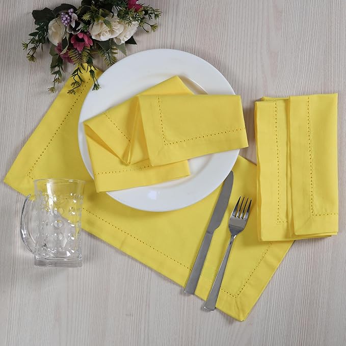 ALPHA Living HOME Cotton Cloth Napkins Set of 12, 18x18 Cotton Napkin Cloth Washable, Soft, Reusable Napkins for Wedding, Parties, Christmas, Thanksgiving, Everyday Use (Yellow)