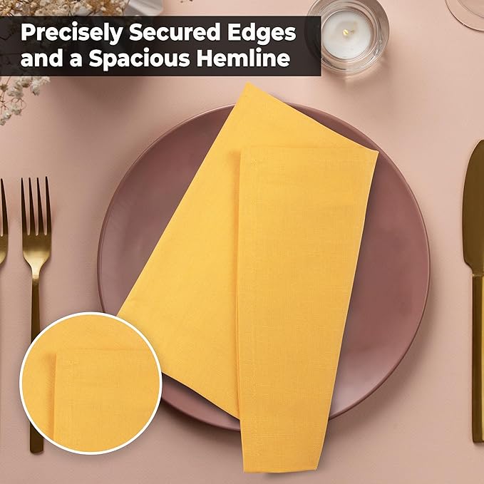 Urban Villa Cloth Napkins Set of 12 (20x20 Inches) 100% Cotton Napkins Cloth Washable Soft Durable Reusable Absorbent Table Dinner Napkins Cloth for Hotel Lunch Restaurant Weddings Parties - Mustard