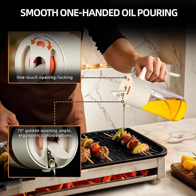Costop Oil Sprayer for Cooking, 2025 Large Advanced Olive Oil Dispenser Bottle,500ml/17oz Glass Olive Oil Sprayer,2 in 1 Even Spray with Portion Control for Kitchen, Air Fryer, Salad, BBQ - White