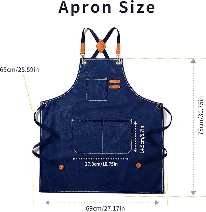 Tosewever 2 Pack Canvas Cross Back Chef Apron for Men Women with Pockets, Cotton Tool Aprons for Cooking Kitchen BBQ Artist