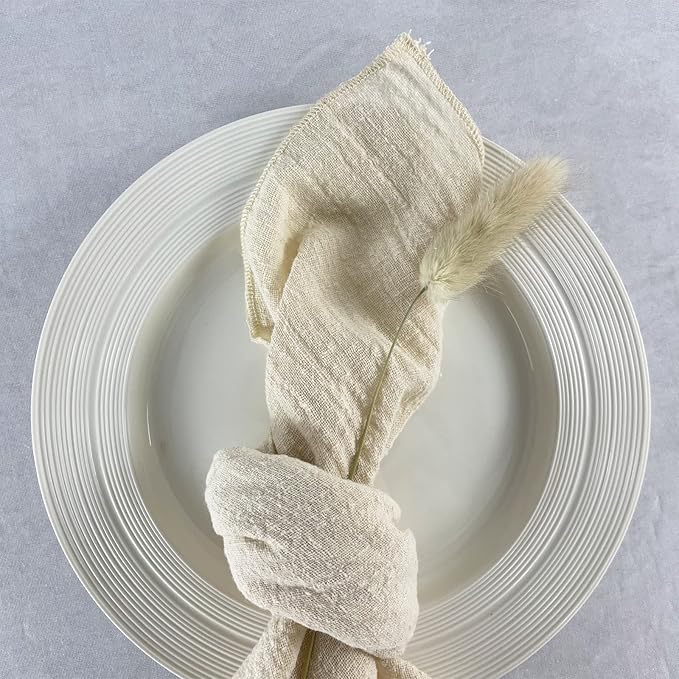 EHLDekol Gauze Cloth Napkins 6 Pack 16x16 Inches 100% Natural Soft Cotton Weddings Decorative Parties Family Everyday Use Bulk Linen Dinner Napkins (Light Begie, 6 Pack)