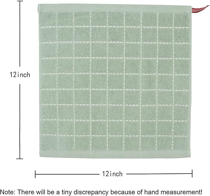 Cotton Terry Dish Cloths, Absorbent Dish Towels for Kitchen Drying, Soft Wash Cloths Multipurpose Dish Rags for Washing Dishes, 12 x 12 Inches, Set of 6 (Light Green)