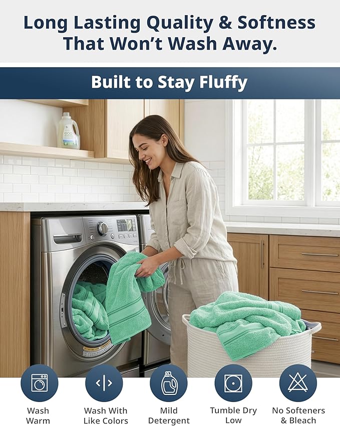 LANE LINEN Luxury Bath Towel Set of 12 – 100% Mercerized Cotton Towels, 4 Bath, 4 Hand Towel & 4 Washcloths, Zero Twist, Remains Soft & Absorbent Even After Multiple Washes - Aqua Sky