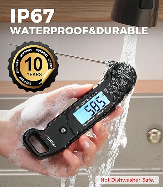 Atogou Meat Thermometer, Professional Food Thermometer, <1 Sec Instant Read, ±0.5℉ Accuracy, Thermocouple Sensor, Waterproof Digital Thermometer for Cooking, BBQ, Grill, Him Dad Birthday Gifts, Black