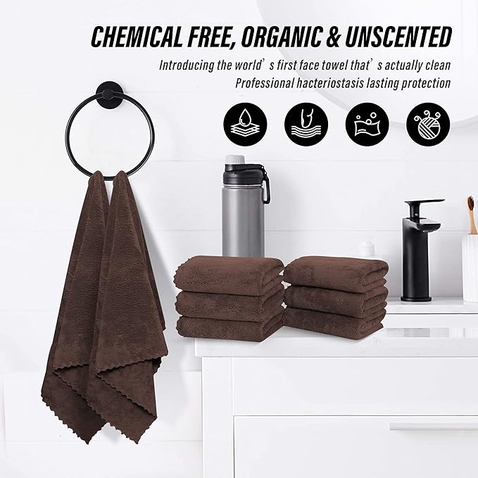 MOONQUEEN 6 Pack Premium Hand Towels - Quick Drying - Microfiber Coral Velvet Highly Absorbent Towels - Multipurpose Use as Hotel, Bathroom, Shower, Spa, Hand Towel 16 x 28 inches (Wood Brown)