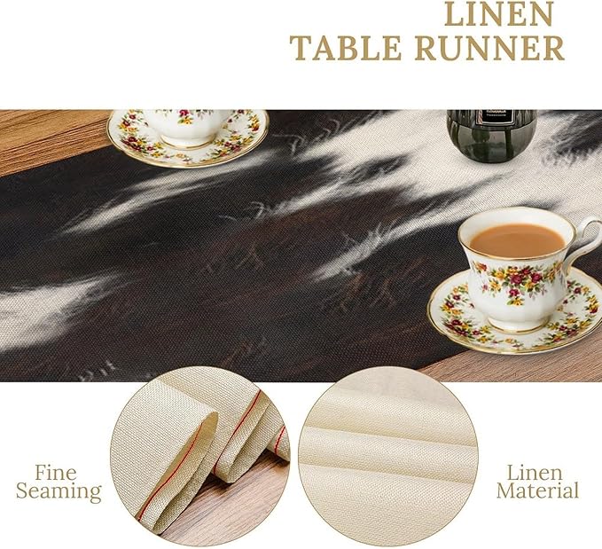Cow Skin Print Table Runner, Rustic Country Farmhouse Animal Fur Skin Western Farm Black Brown Cowhide Print Dinner Runner Table Decoration for Home Kitchen Dining 13"x120"